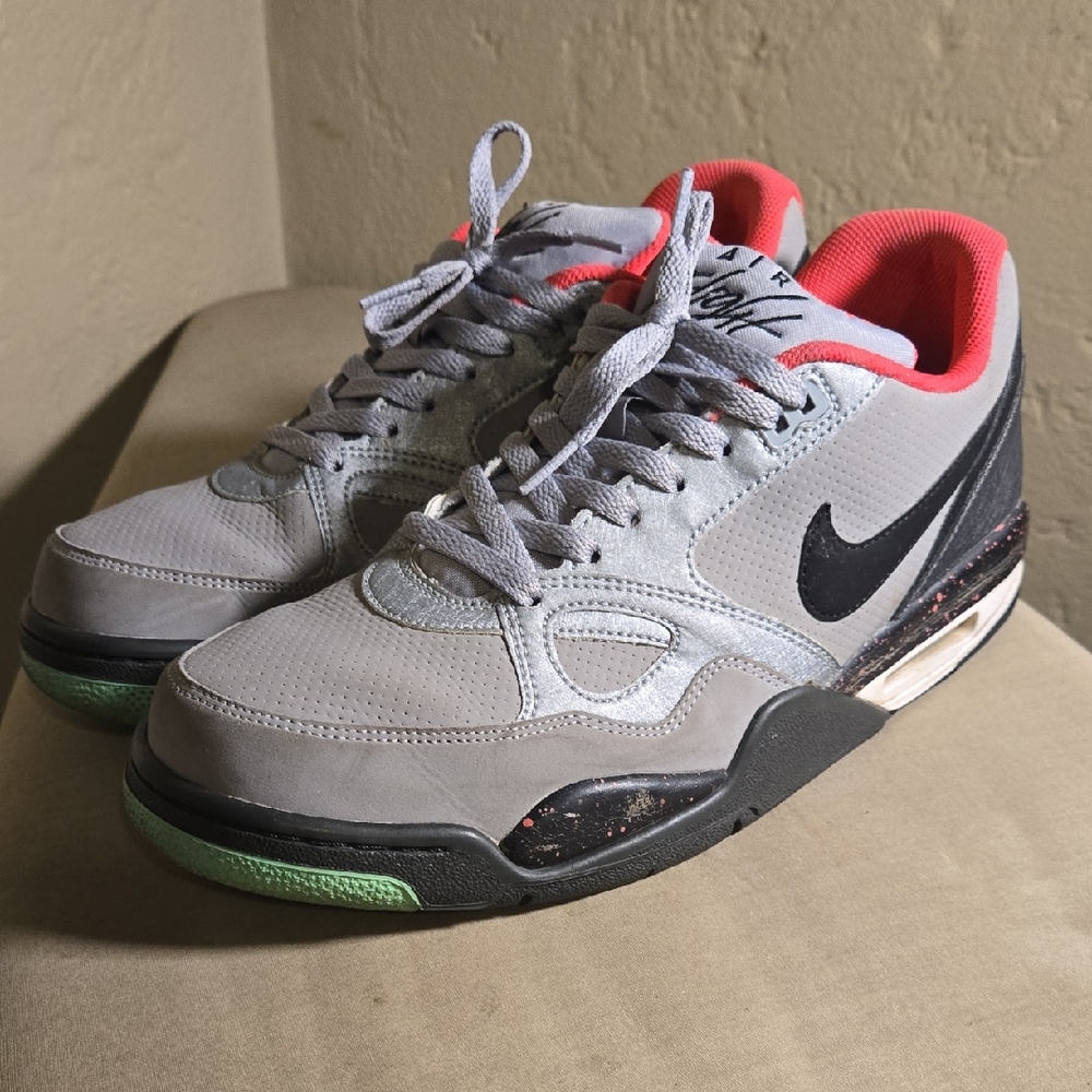 Nike Gray and Black Sneakers with Red and Green Highlights
